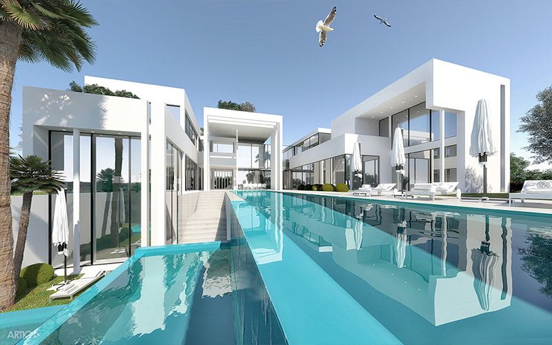Visualización 3d de una villa de lujo