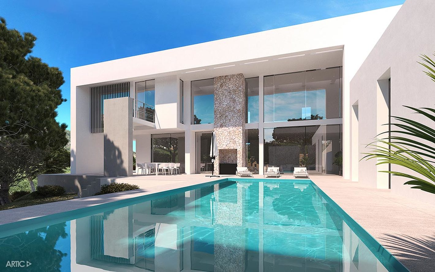 Infografía 3d de la piscina una villa de lujo en Mallorca